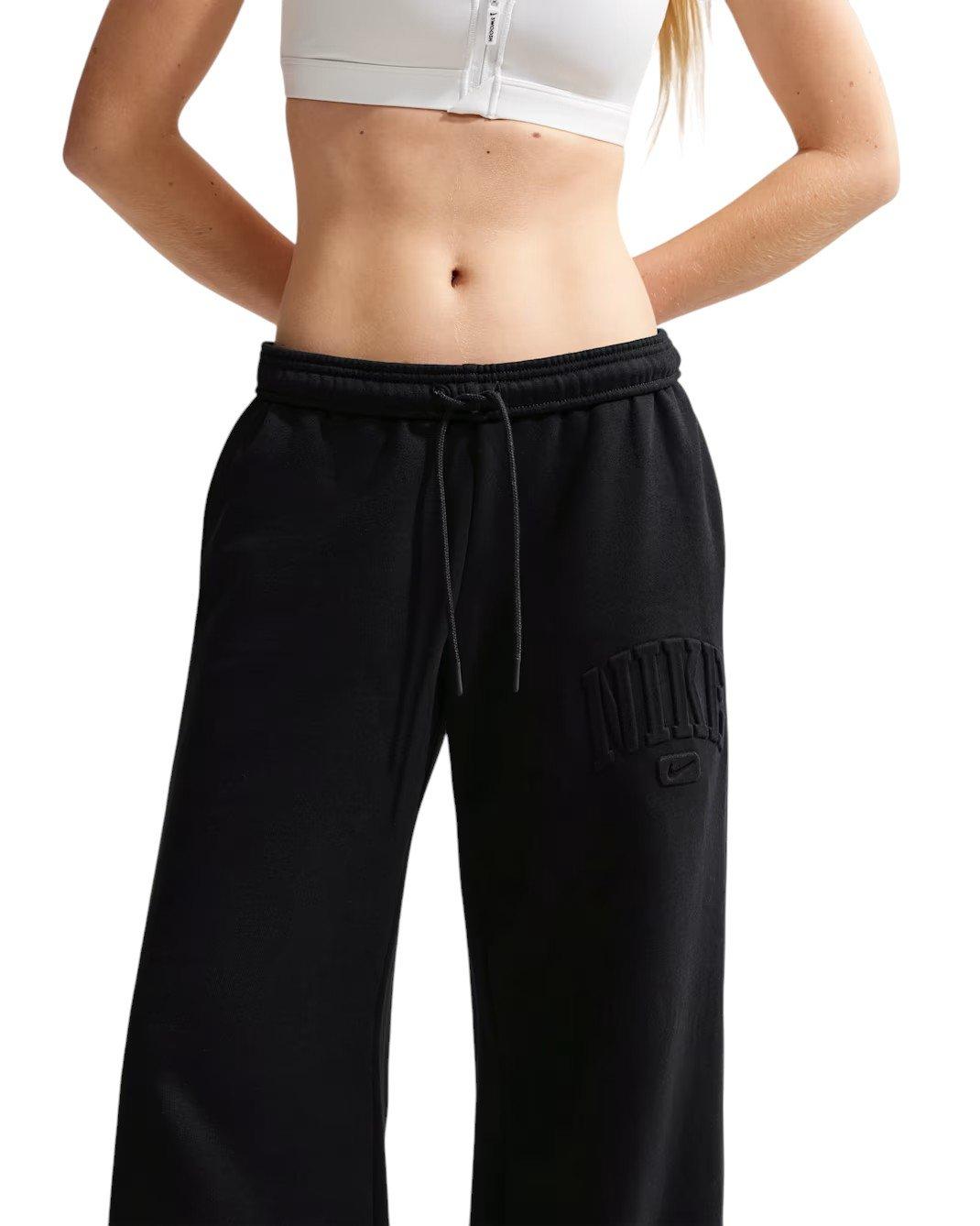 Nike Women's Studio Fleece Med Weight Mid-Rise Wide-Leg Pants - Black - BLACK